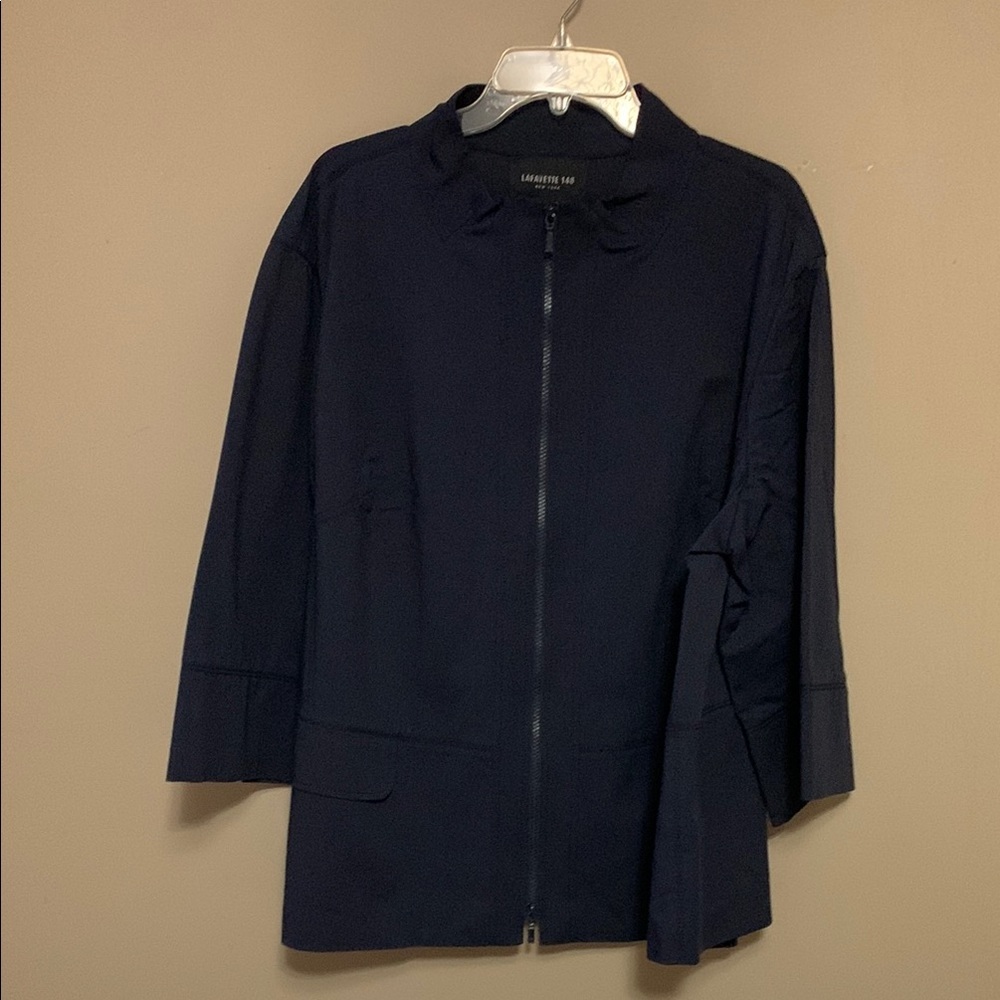 LAFAYETTE 148 New York Women’s Flared Front Zip Navy 3X Cotton-Blend Jacket